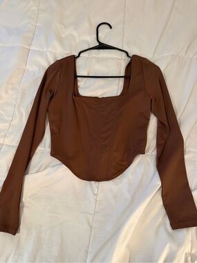 ReoRia Chocolate Brown Long-Sleeve Corset Top